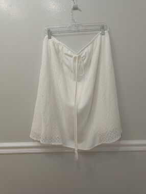 12TH Tribe White Lace Skirt Linen Blend XL Boho Preppy Minimalist Lagenlook Hip